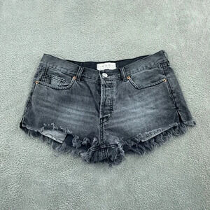 We The Free Distressed Black Denim High-Waisted Shorts Size 28 3575